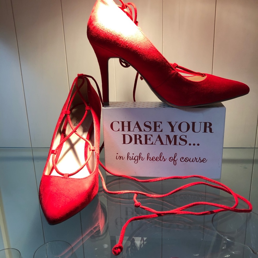 Faux Suede Ankle Tie Heels